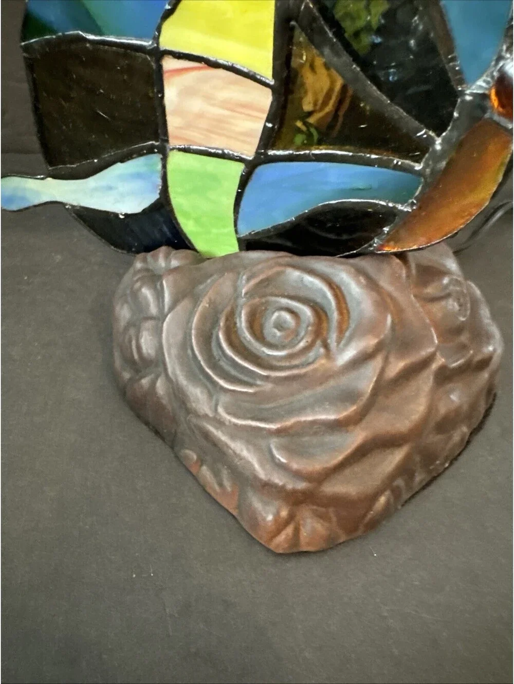 Tiffany Style Butterfly Accent Table Lamp Night Light 9.5” Tall Stained Glass